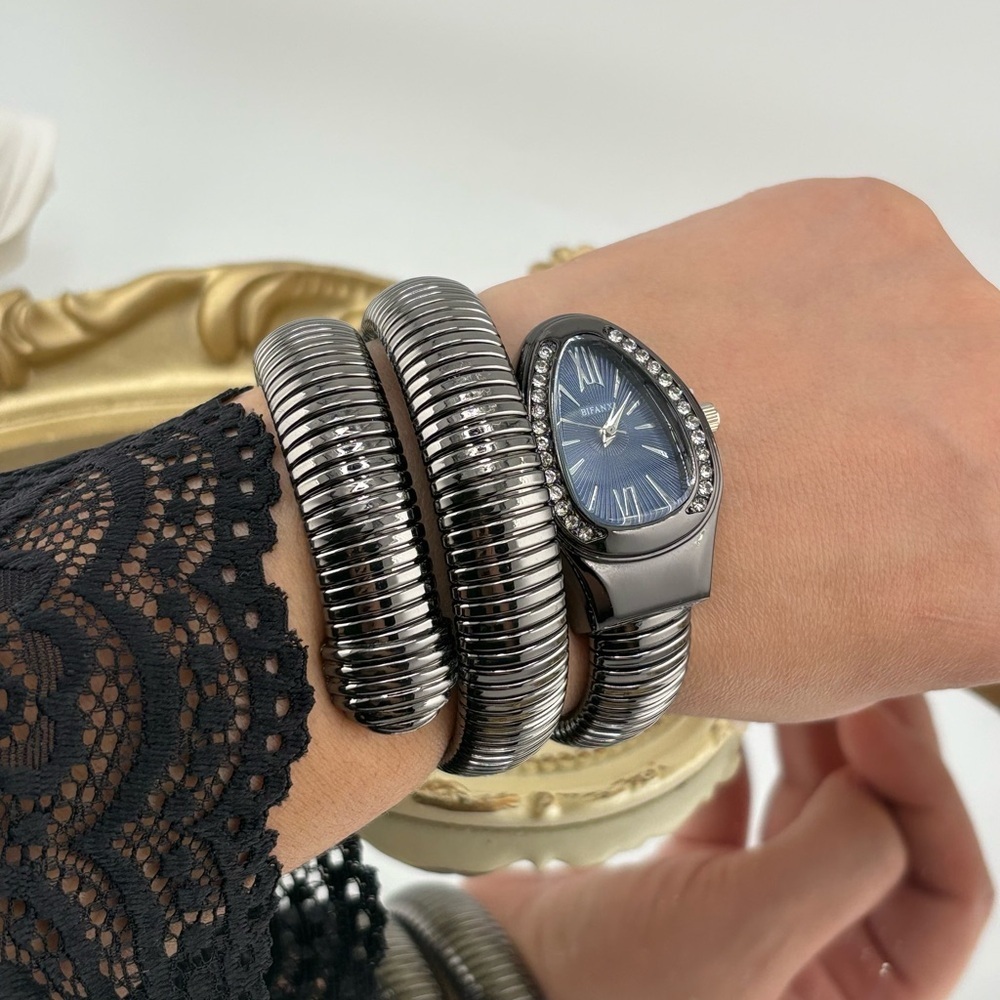 Serpenti Wrap Bracelet Watch – Black-Gray Tone / Dark Blue Dial ✨ - Picture 13 of 15